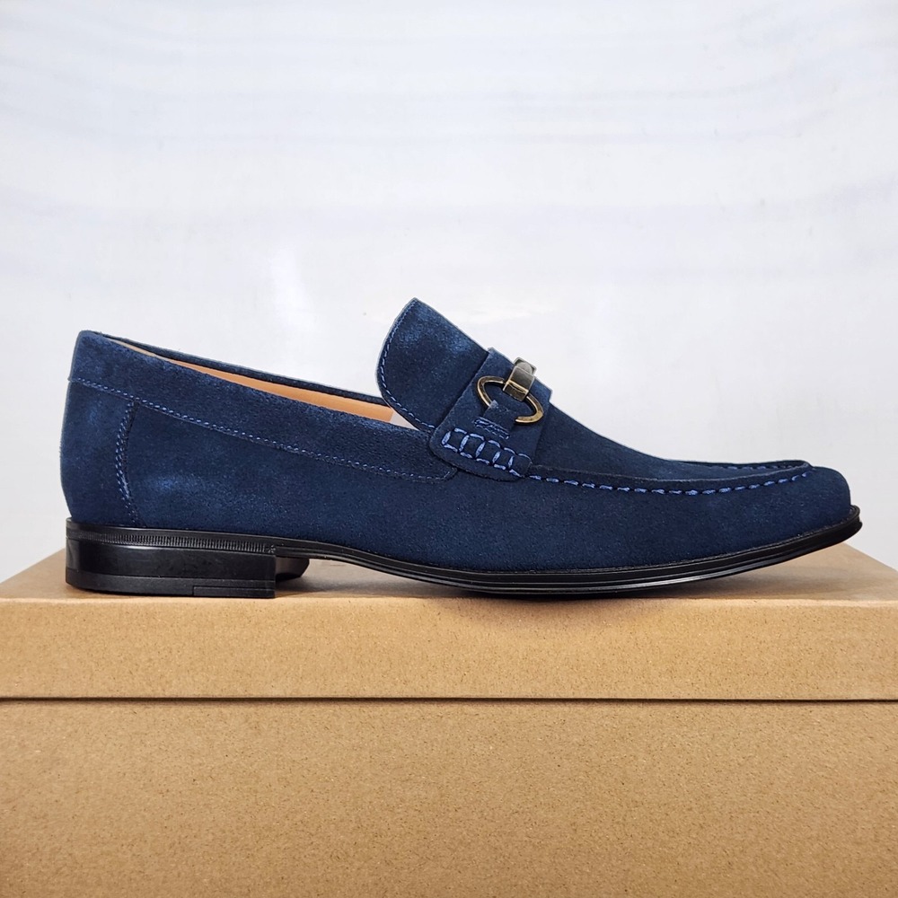 Steve Madden Loafers Mens Size 9.5 Navy Suede Bit Hardware Slip On Dress Shoes